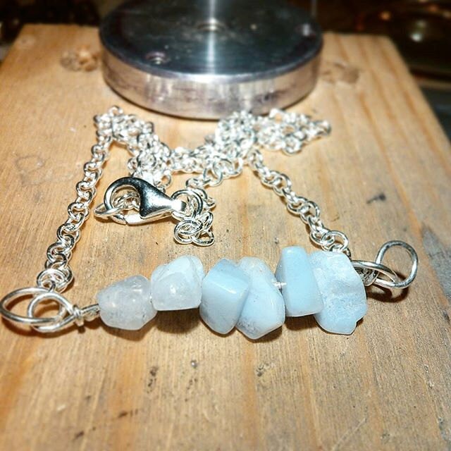 Blue lace agate necklace, Sterling silver bar necklace, Minimalist necklace, Crystal necklace