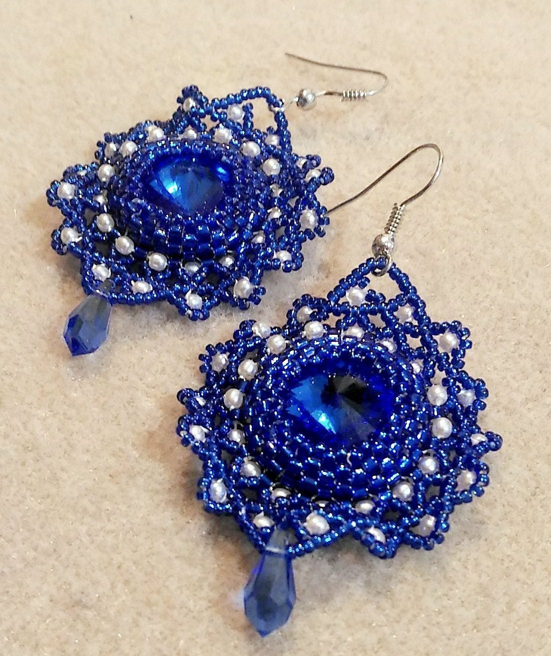 Blue prom earrings. Statement earrings. Beaded earrings. Dangle earrings. Handmade jewelry. Gift for wife