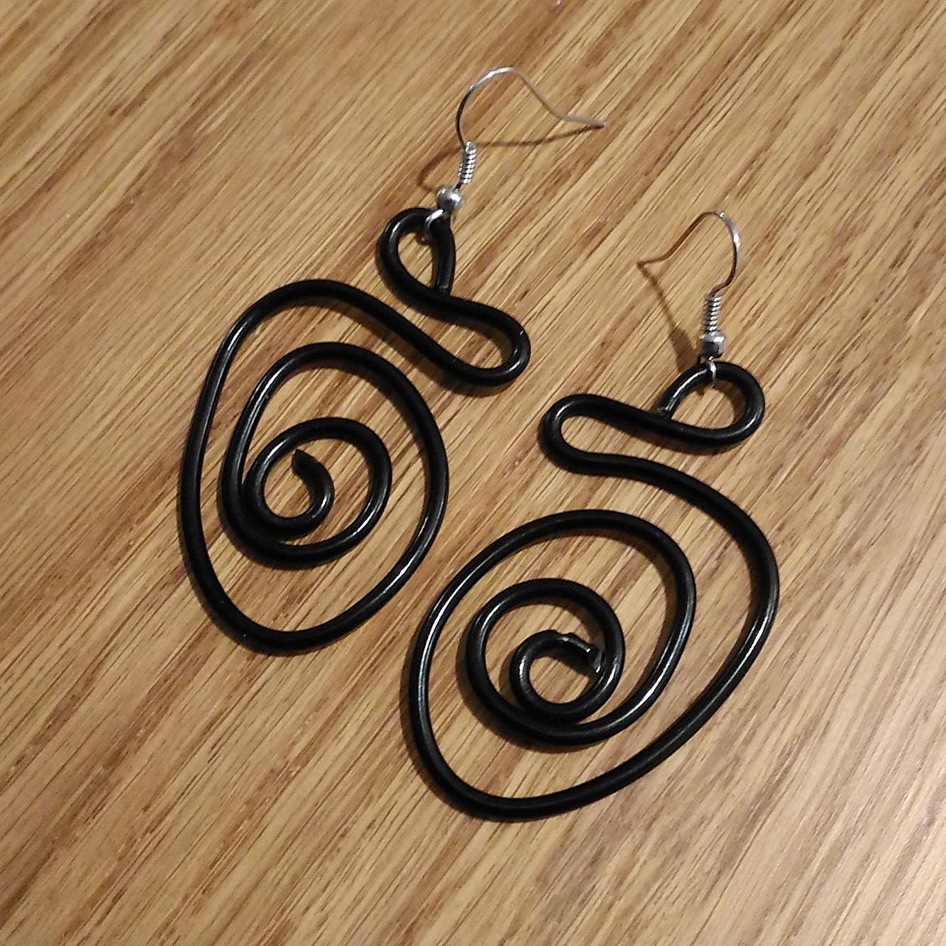 Contemporary black earrings dangle. Modern aluminium earrings. Big dangle earrings. Statement aluminium jewelry.