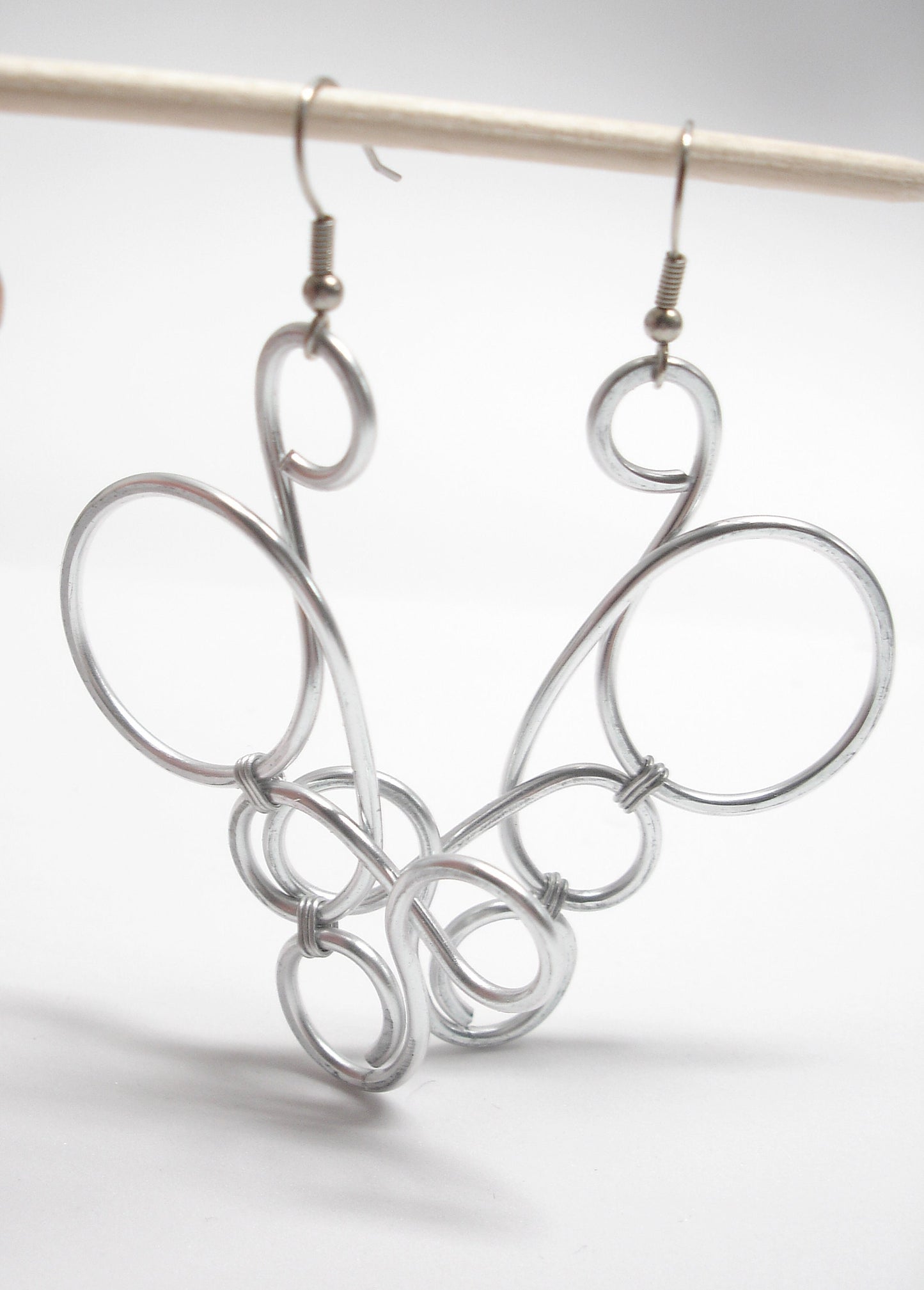 Statement dangle earrings. Woman aluminium big earrings. Aluminum jewelry. Wire wrap long earrings