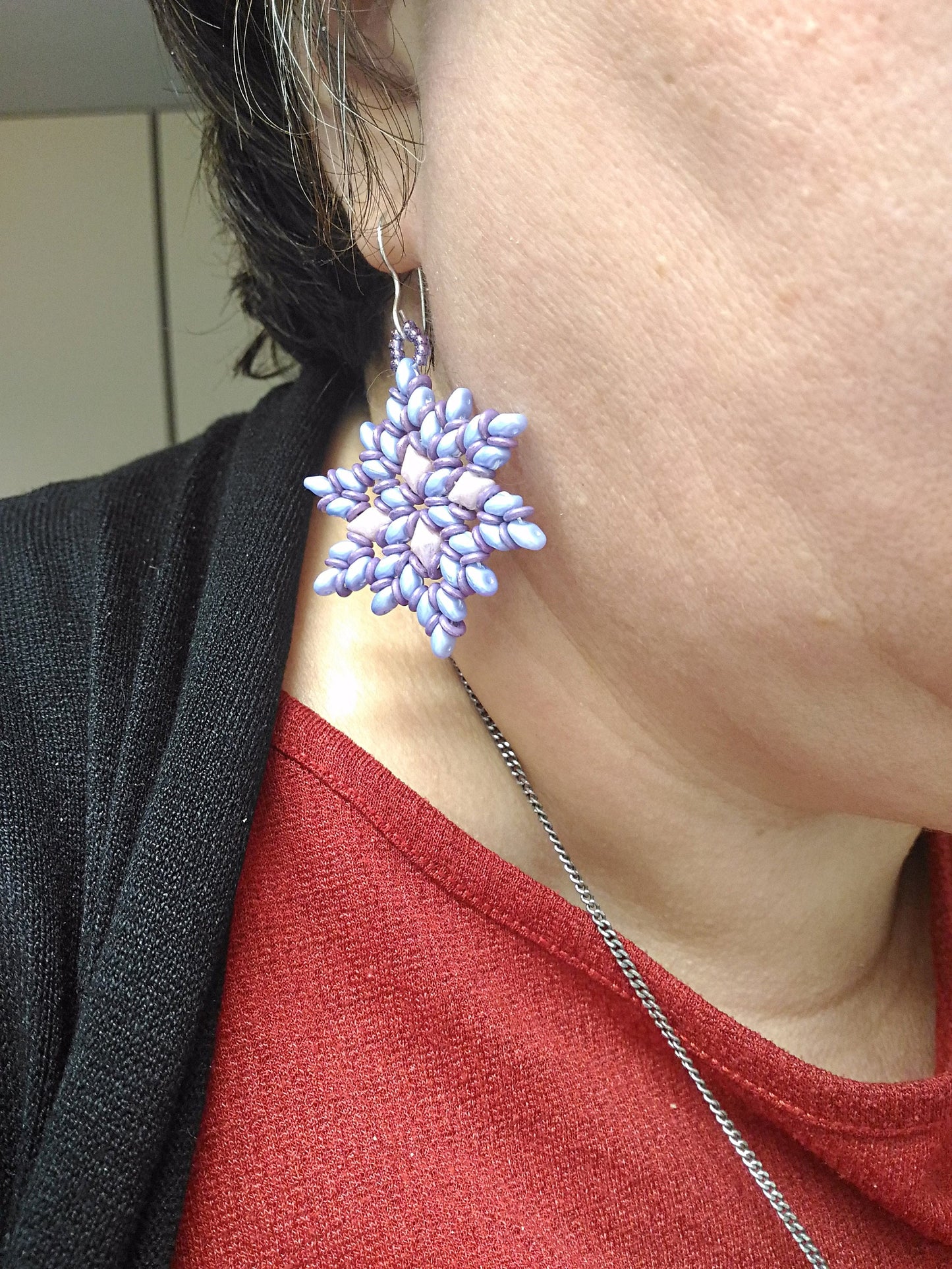 Blue and pink beaded earrings. Dangle earrings for women. Gift for her