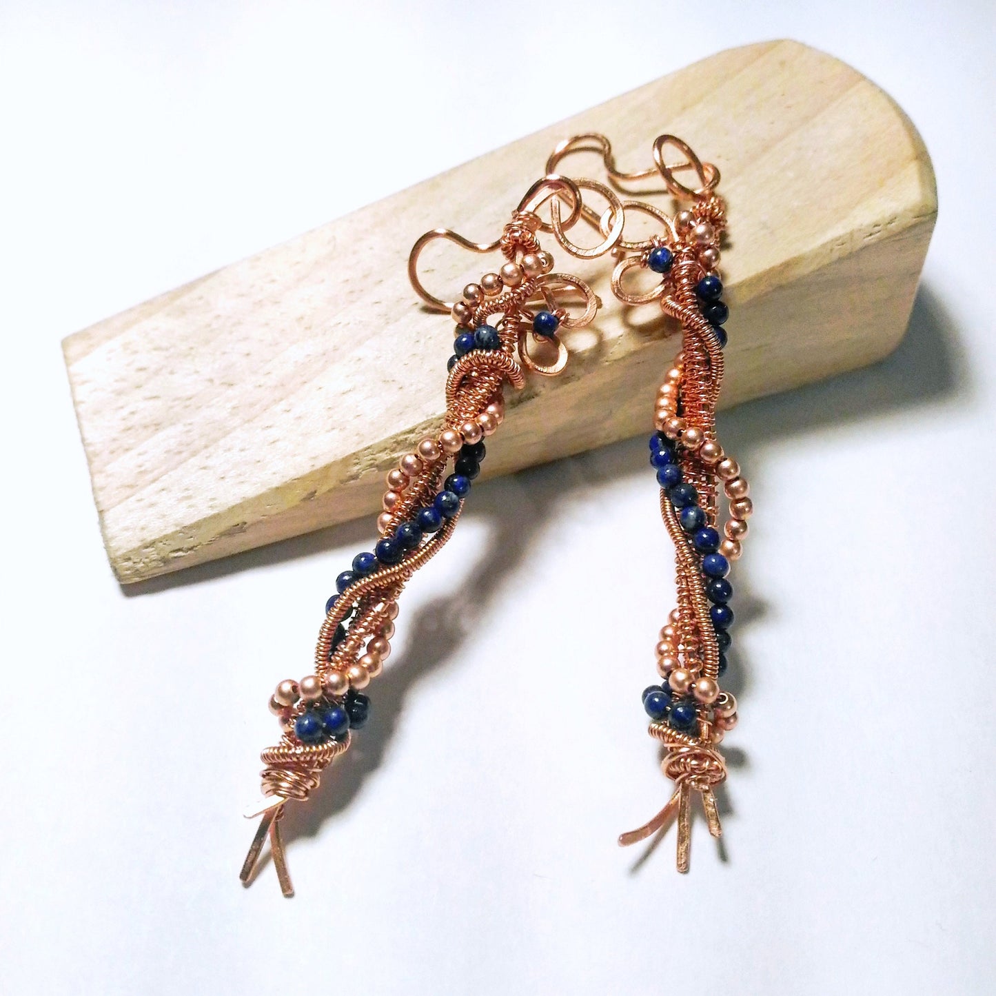 Blue gemstone earrings. Lapis lazuli and copper earrings gift for women.