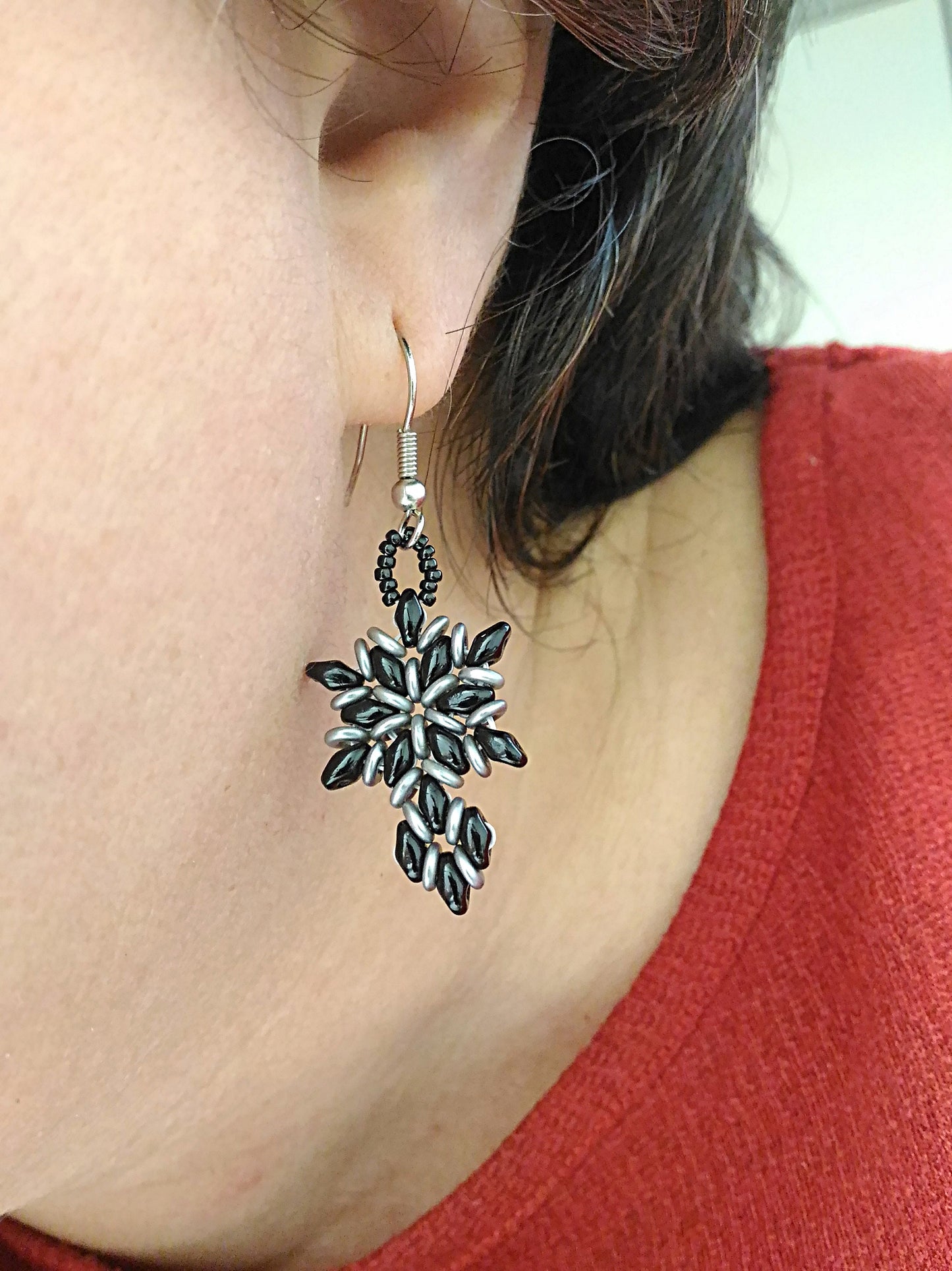 Black and gray dangle earrings. Beaded earrings for women. Gothic jewelry