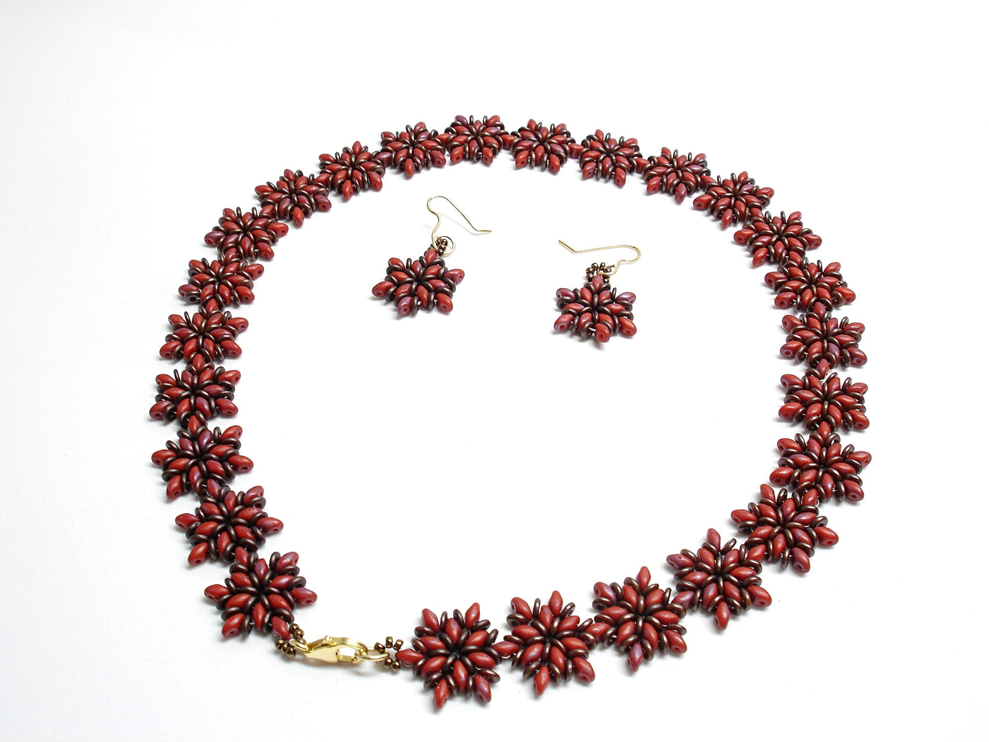 Beaded bracelet for women. Brown and red superduo bracelet. Every day jewelry