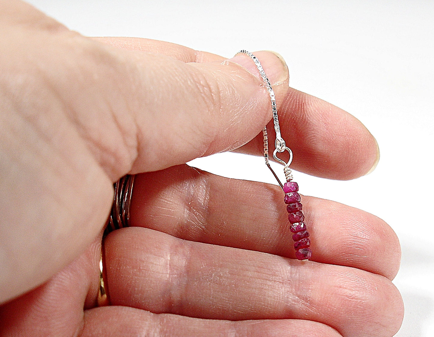 Raw ruby threader earrings. Gemstone dangle earrings. Ruby jewelry. Gift for her. Long chain threader earrings