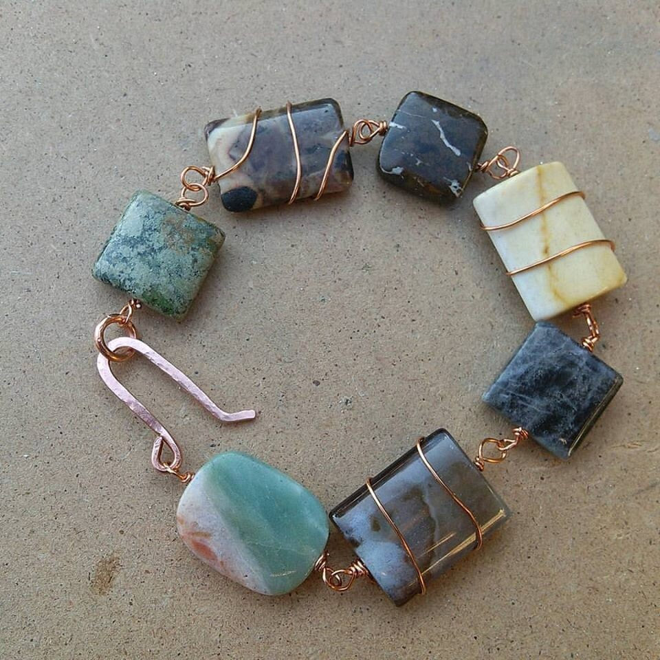 Stone bracelet, copper bracelet, Earth tone bracelet, gemstone bracelet, boho jewelry, natural stone cuff