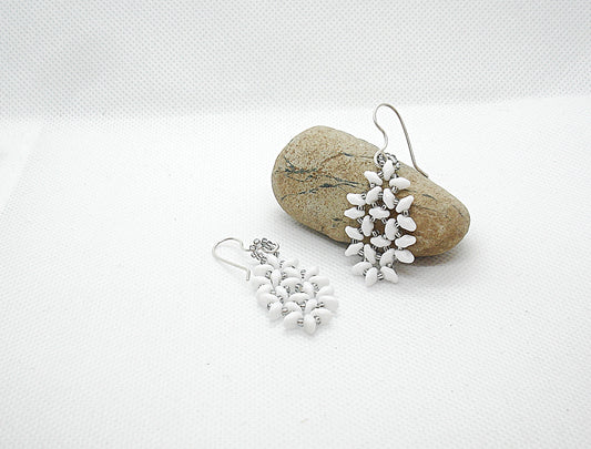 White earrings. Beaded earrings. Dangle earrings for women