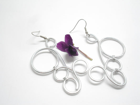 Statement dangle earrings. Woman aluminium big earrings. Aluminum jewelry. Wire wrap long earrings