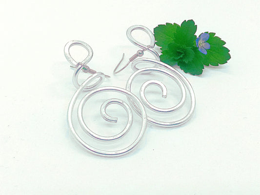 Aluminium earrings with spirals. Aluminum wire wrapped earrings. Double spiral earrings