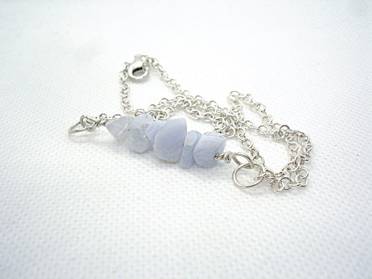 Blue lace agate necklace, Sterling silver bar necklace, Minimalist necklace, Crystal necklace