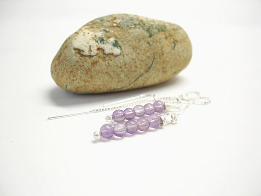 Minimalist pull through earrings. Lavender amethyst earrings. Threader earrings. Gemstone earrings. February birthstone earrings