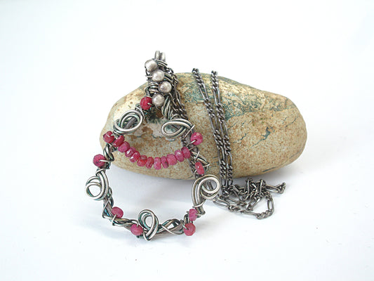Ruby necklace. Silver necklace. Unique necklaces for women. Silver and ruby pendant necklace. Gifts for her