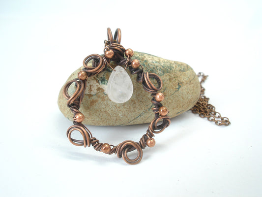 Copper necklace. Unique necklaces for women. Copper and quartz pendant necklace
