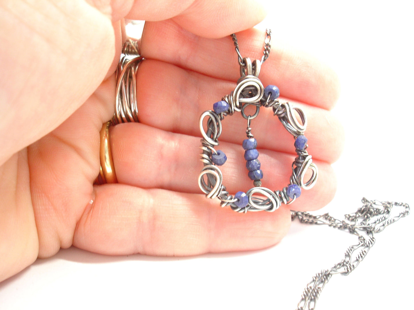 50th birthday gift for women. Sapphire necklace. Silver birthstone necklace. Raw sapphire necklace. September birthday gift