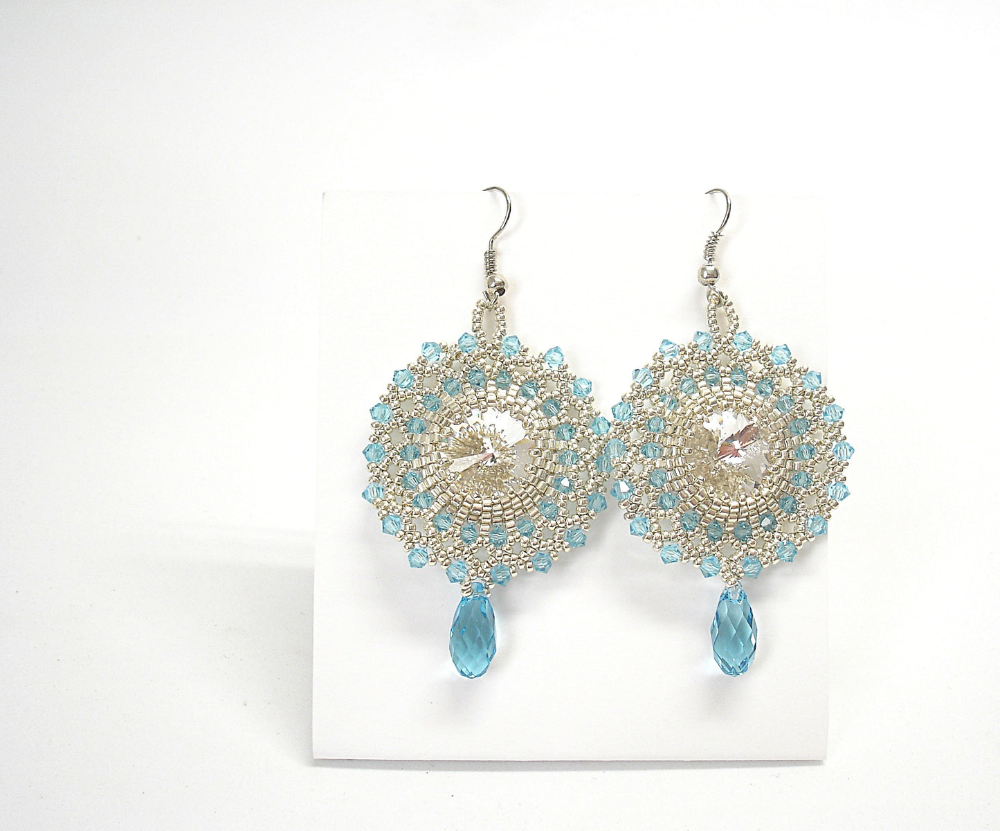 Blue crystal earrings. Beaded dangle earrings. Bridal earrings. Handmade jewelry