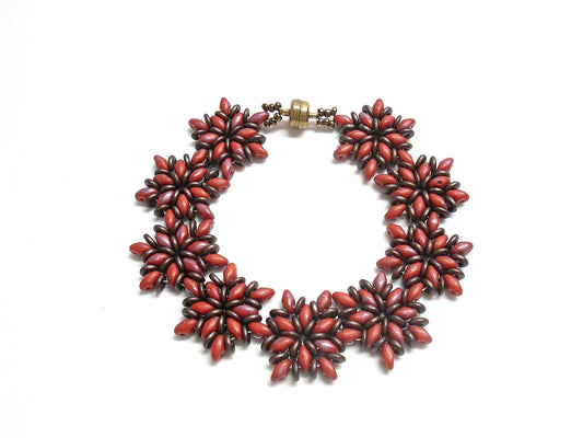 Beaded bracelet for women. Brown and red superduo bracelet. Every day jewelry