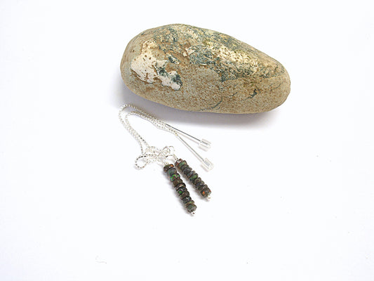 Black opal threader earrings. Gemstone dangle earrings. Opal jewelry. Gifts for her. Chain threader earrings