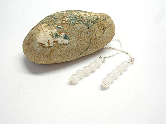 Pull through earrings. Moonstone threader earrings. White gemstone chain earrings. Moonstone jewelry. Gift for her