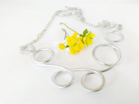 Big bold chunky necklace. Aluminium wire wrapped necklace. Statement jewelry. Handmade chunky bib necklace