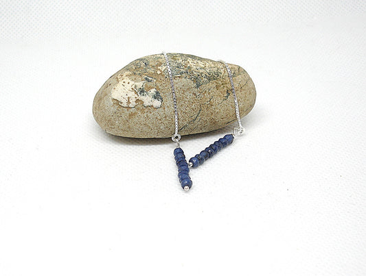 Long Sapphire earrings. Threader earrings. Minimalist birthstone earrings. Gifts for her. Gemstone chain earrings