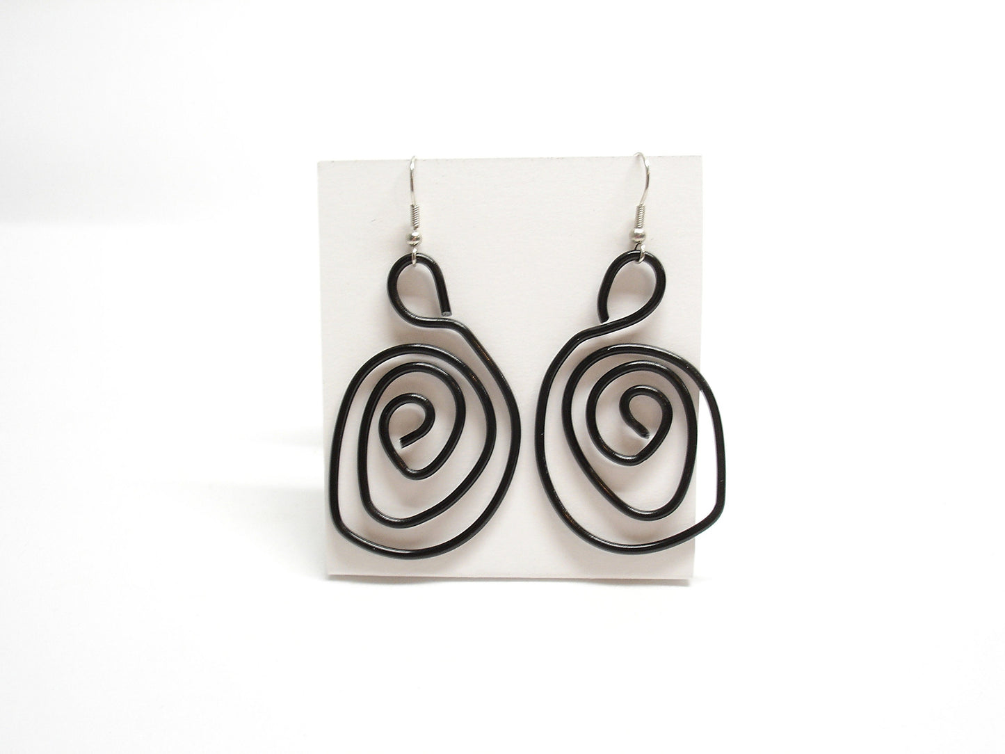 Big black dangle earrings. Modern aluminium spiral earrings.  Contemporary statement aluminum jewelry.
