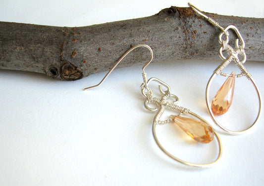 Bridal earrings. Sterling silver dangle earrings. Silver jewelry.  Dressy earrings with cubic zirconia pendant.