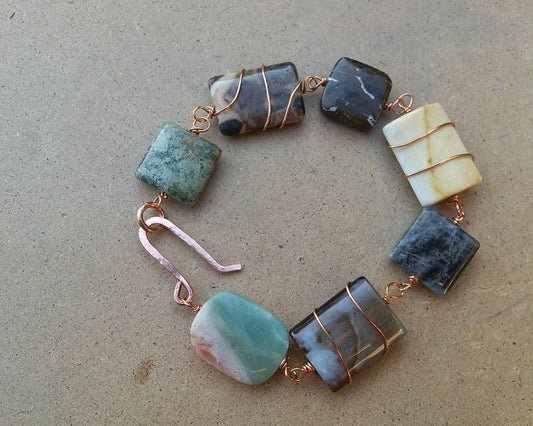 Stone bracelet, copper bracelet, Earth tone bracelet, gemstone bracelet, boho jewelry, natural stone cuff