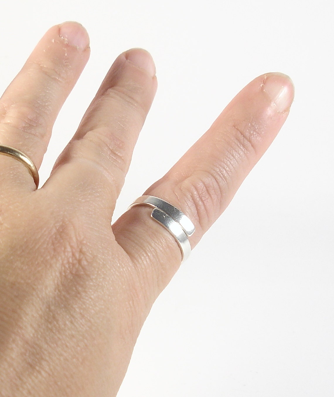 Band sterling silver womens ring. Wrapped minimal bypass ring. Silver jewelry. Wrap rings for women